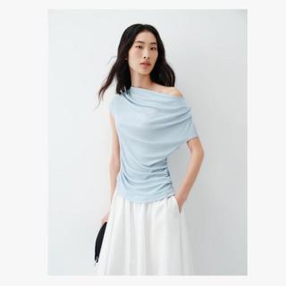 太平鸟 女士斜肩荡领短袖T恤 A7FAD244689