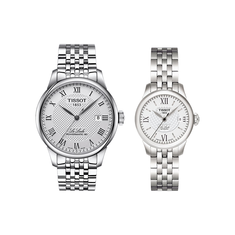 TISSOT 天梭 力洛克系列 30976615948 自动机械情侣对表 39.3mm/25.3mm 白盘 银色不锈钢带 圆形