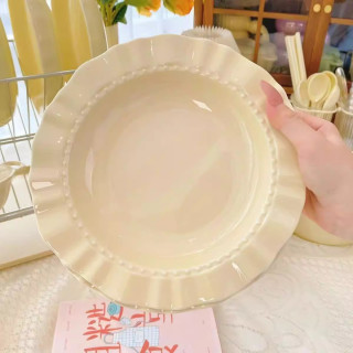 肥猪先森 Fat Pig Sir 奶油风 花边草帽盘 菜盘 1个装 奶油色 食品级PP材质 防烫隔热