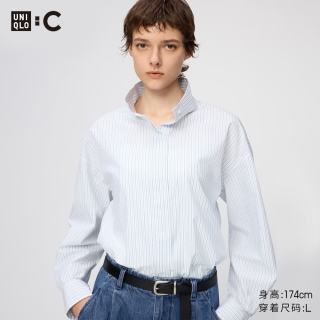 优衣库 棉质立领条纹衬衫/长袖女装合作款/衬衣空调衫489451 01 乳白色 XS