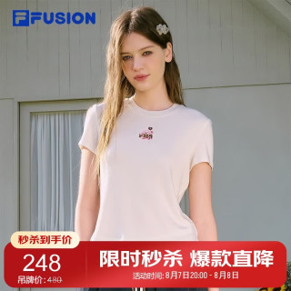 FILA FUSION斐乐潮牌田曦薇同款短袖T恤女26夏季小熊修身休闲圆领短T