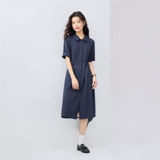 佐丹奴 女士连衣裙夏季压褶腰带收腰衬衫裙