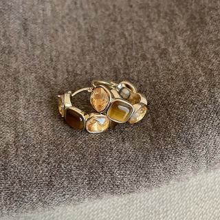 半日逅屿 美拉德几何方块咖色水晶圆圈耳扣女高级感轻奢复古通勤耳环耳饰 咖色圆圈耳环