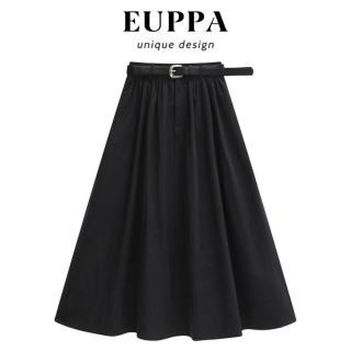 唯品会 EUPPA 日系纯色配腰带简约休闲A字裙2026夏季工装气质百搭女中长裙