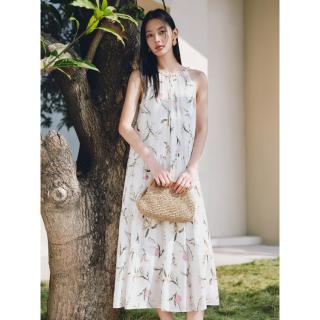 太平鸟 张风野联名 莫奈花园碎花挂脖吊带连衣裙