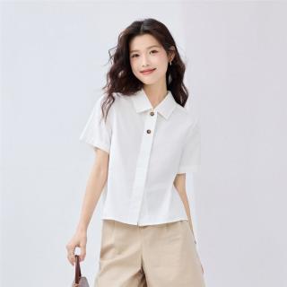 佐丹奴 纯棉府绸女式衬衫翻领衬衫女夏上衣短款梭织时尚休闲短袖衬衫女款
