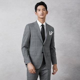 堡尼 西装男商务正装休闲修身结婚西服格纹外套
