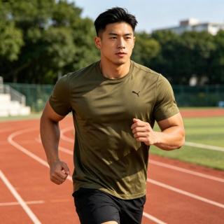 PUMA 短袖男士夏季圆领休闲运动服薄款绿色上衣透气健身训练衣运动T恤
