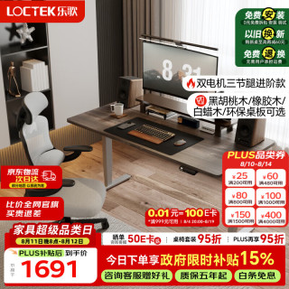 乐歌 升降桌电脑桌办公桌学习桌家用书桌子E5X-1.2m灰木纹色