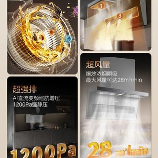 美的 28m³/min顶侧双吸 5.2kW大火力 烟灶套装