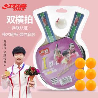 红双喜 《开学必备》乒乓球拍初学儿童娱乐型训练横拍长柄对拍耐打两只装
