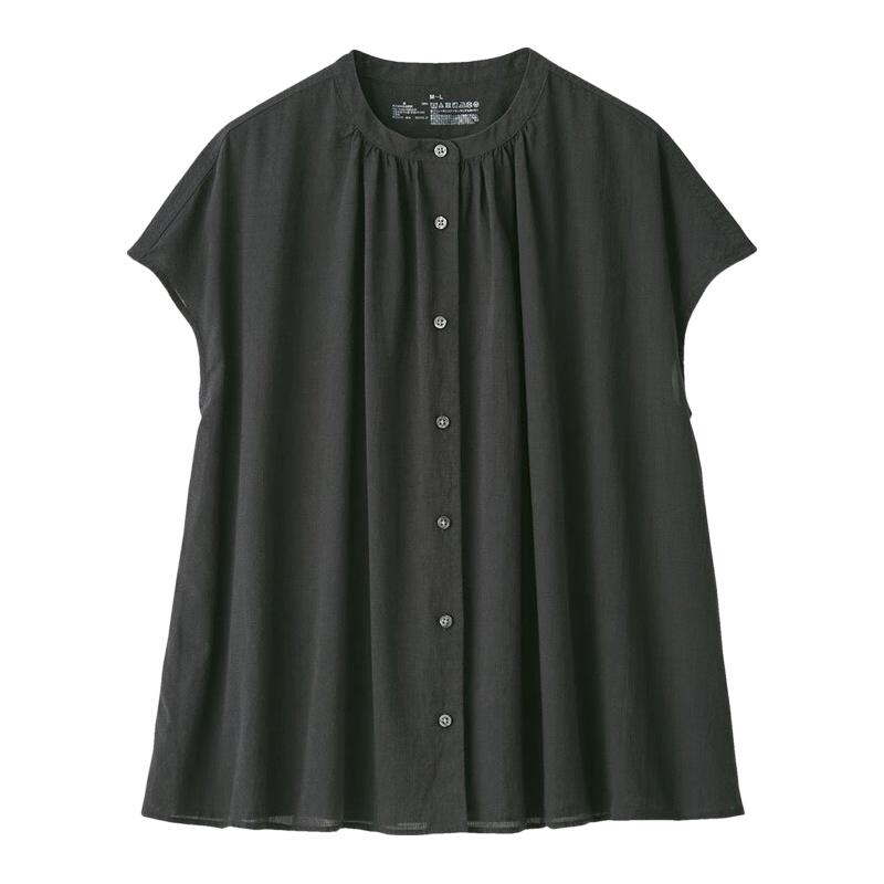 MUJI 新疆棉强捻法国袖罩衫 黑色 M-L 女士T恤