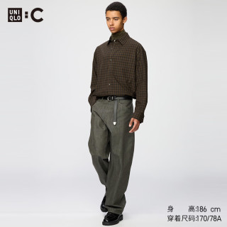 优衣库 廓形长裤/牛仔风加长款男装女装合作款/休闲裤裤子489557 57 深橄榄色 36 /180/90B