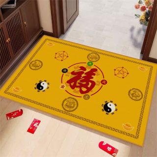 福字进门地垫中式长方形入户户门垫玄关门口脚垫地毯黄色垫子家用