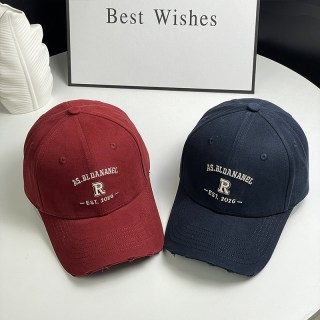 CSFX 2026新款韩版春秋R字母刺绣硬顶破洞棒球帽女休闲百搭鸭舌帽子男