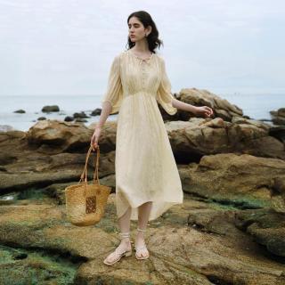 香影 连衣裙女高级感夏七分袖茶歇裙吊带裙两件套收腰晕染优雅中长裙子