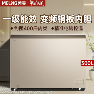 美菱 300冰柜家用变频节能钢板内胆单温减霜全冷冻大容量小型100L