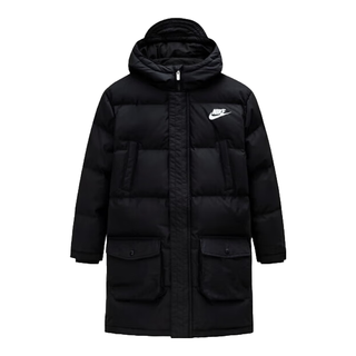 NIKE耐克 儿童中长款连帽羽绒服 正黑色 130