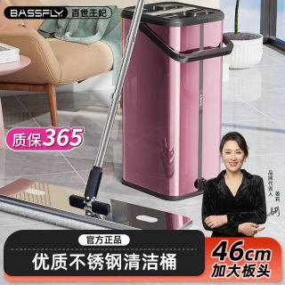 百世王妃 不锈钢平板拖把家用一拖净免手洗2025新款刮刮乐大号拖布带桶套装 紫色