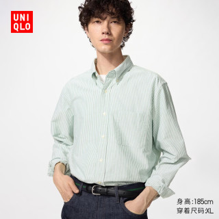 优衣库 牛津纺条纹衬衫男装女装长袖衬衣休闲通勤486578 482446 486578/54绿色 XL