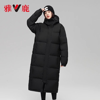 雅鹿 中戏黑色长款羽绒服女冬季加厚过膝外套