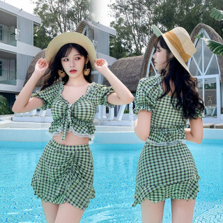FOURDATRY 泳衣女款分体式韩版ins风保守泡温泉游泳衣妈妈款遮肚显瘦泳衣女