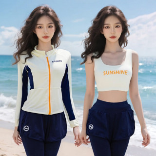 FOURDATRY 泳衣女分体三件套潜水服长袖长裤速干显瘦水母服防晒浮潜冲浪套装