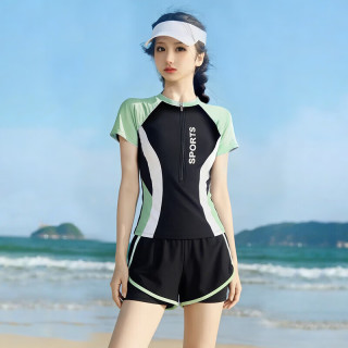 FOURDATRY 泳衣女成人新款运动风保守遮肚显瘦分体游泳馆泡温泉训练泳装