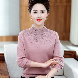中年妈妈秋冬毛衣中老年女装半高领加绒加厚针织打底衫上衣40岁50