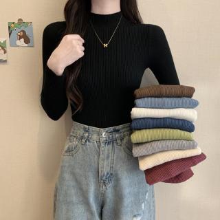 加绒加厚半高领针织衫女装秋冬修身打底毛衣气质包芯纱一体绒上衣