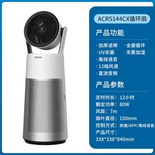 飞利浦 加湿空气循环扇UV杀菌全屋循环直流变频智能语音旗舰电风扇