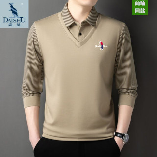KANGAROO Dai Shu/袋鼠春秋宽松男士假两件polo休闲T恤衬衫领薄款印花上衣