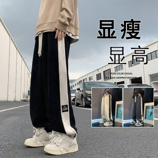 特别派 秋季新款直筒博澳绒休闲裤男大码ins潮流拼色拼接弹力长运动裤