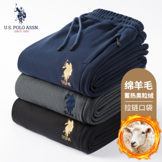 U.S. POLO ASSN. 马年限定）USPA加绒卫裤男女同款秋冬加厚直筒裤男保暖男士休闲裤