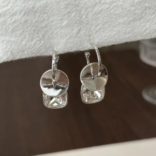 半日逅屿 韩系简约新款银色方糖水晶轻奢耳饰新款高级感小众适合夏天的耳环 银色方糖水晶耳环
