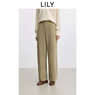 LILY 2025冬新款纯棉简约宽松休闲阔腿裤百搭气质通勤磨毛牛仔裤女 322灰绿 S
