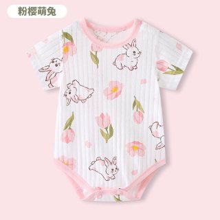 豆豆联盟 婴儿卡通衣服夏季薄款新生婴幼儿哈衣睡衣男女宝宝空调短袖连体衣