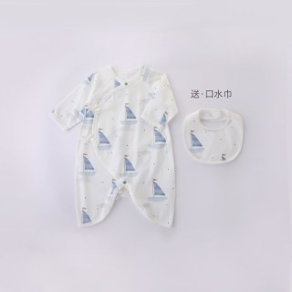 巴厘小猪 新生婴儿衣服夏季长袖薄款空调服睡衣绑带和尚服蝴蝶衣宝宝连体衣