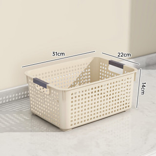 纳份爱 日式零食收纳筐家用玩具杂物收纳箱【拍1发3】中号-奶油色【31*22*14cm】