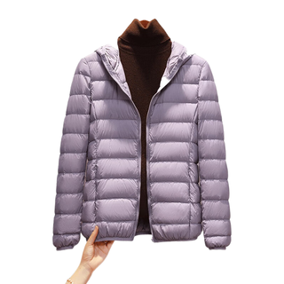 鸭鸭 轻薄羽绒服女短款连帽立领保暖外套