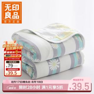 无印良品 A类全棉纱布毯六层纱毛巾被 夏季薄款毯子纯棉夏凉被 条纹菊 90*100cm
