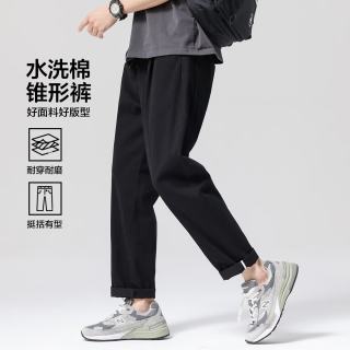 布衣传说 100%棉复古水洗工装锥形休闲裤 黑色 2XL