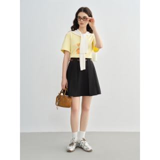 独束 大码女装高腰压褶休闲A字短裙夏微胖MM设计感短款半身裙