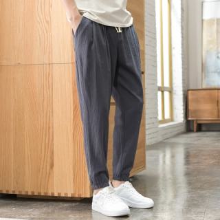 月伊纺 夏季男休闲裤宽松束脚哈伦裤青年棉麻中国风灯笼裤潮流百搭九分裤