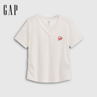 Gap 纯棉V领爱心捏褶 白色 M(165/88A) 女士T恤