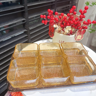 轻奢六格零食分格盘家用高颜值玻璃水果盘点心小吃盘