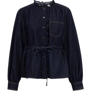 ONLY 浪漫荷叶边圆领腰带牛仔衬衫