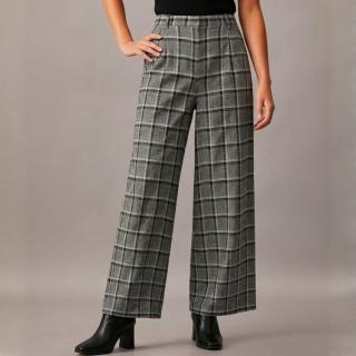 限尺码：Massimo Dutti 女式简约高腰显瘦格纹宽松直筒休闲裤