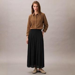 Massimo Dutti 褶皱肌理半身裙高腰宽松显瘦中长款A字裙