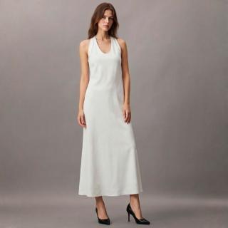 Massimo Dutti 白色肌理感面料深v领口无袖设计女士连衣裙